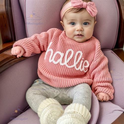 Personalized Hand Embroidered Name Baby Sweater,custome Baby Name Sweater,pink Baby Girls Sweater With Name,birthday Gift for Baby Girls Boy - Etsy
