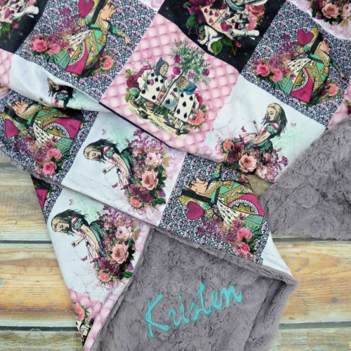 Wonderland Minky Blanket - Alice in Wonderland - Crib Blanket - Wonderland Blanket - Girl Baby Blanket - Personalized Minky Blanket Twin