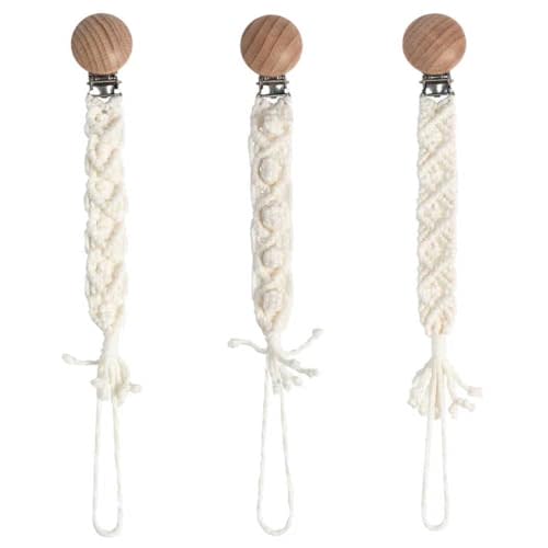Symbolife Boho Pacifier Clip for Boys Girls Pacifier Holder Leash Wooden Clips Handmade Braided Cotton Unisex Baby Shower Birthday Gift Christmas Gift (Pattern 10)