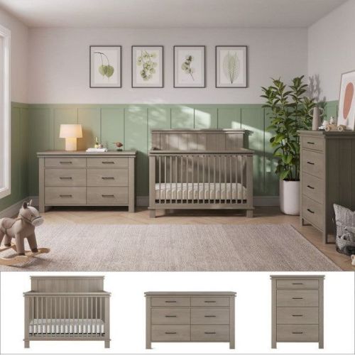 Child Craft Denman Crib, Dresser and Chest Nursery Set, 3-Piece, Includes 4-in-1 Convertible Crib, Dresser and Chest