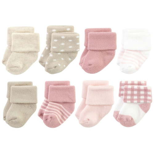 Hudson Baby Infant Girl Cotton Rich Newborn and Terry Socks, Mauve Taupe, 0-6 Months
