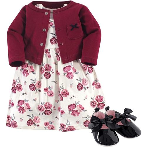 Hudson Baby baby-girls Cotton Dress, Cardigan and Shoe Set