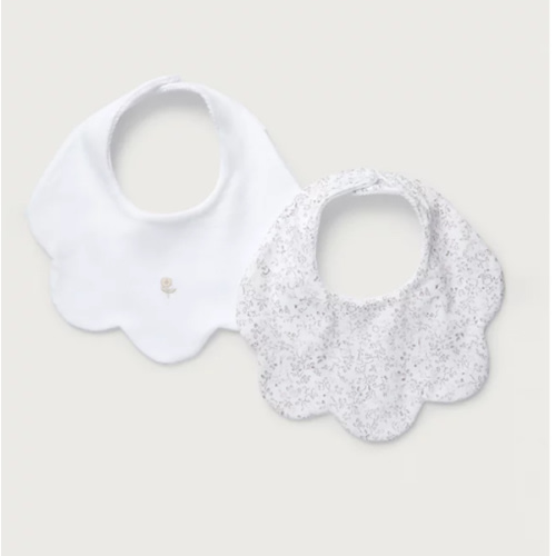Organic Cotton Clementine Floral Embroidered Scallop Bibs – Set of 2 | View All Baby | The White Company US