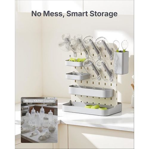 DIY Baby Bottle Drying Rack, Holds 12 Bottles, Space-Saving for Small Kitchen Counters, Modular Bottle Dryer with Removable Rods & Baskets, BPA-Free Countertop Organizer for Baby Feeding Essentials