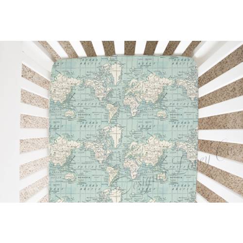 World Map Baby Crib Sheet, Maps Changing Pad Cover