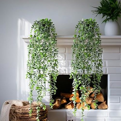 Artificial Hanging Plant 2 Pcs Faux Plant Ivy Vine Faux Eucalyptus Vines Fake Potted Greenery for Wall Living Room Home Shelf Office Bathroom Outdoor Indoor Decor (Type 6)