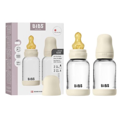 Bibs Glass Baby Bottle Set with Latex Nipple - 4 oz