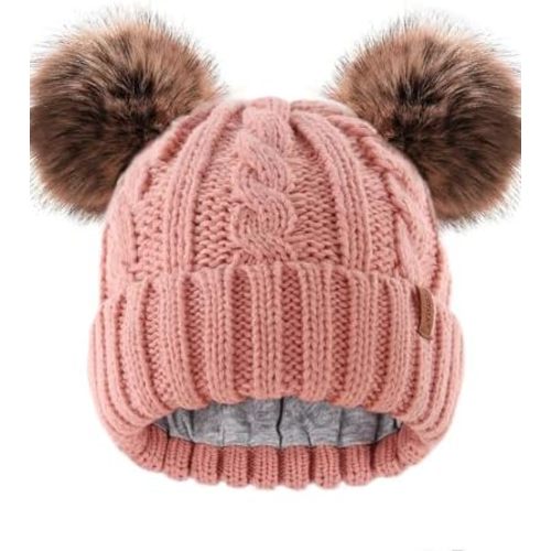 FURTALK Toddler Warm Winter Hat Kids Baby Knitted Soft Beanie with Double Faux Fur Pom Poms for Girls Boys