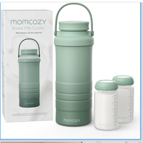 Momcozy 22oz Portable Breast Milk Cooler for Outdoor, Life Saver with 360° Total Cooling for 24 Hours, Larger Capacity Travel Breastmilk Chiller with 2pcs Baby Bottles for Breastmilk Storage, Green
