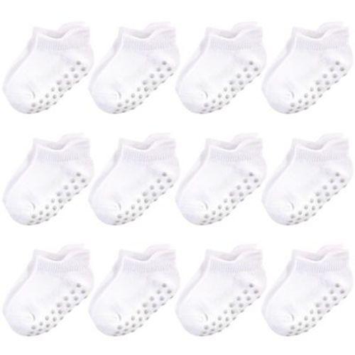 Touched By Nature Baby And Toddler Unisex Organic Cotton Socks With Non-skid Gripper For Fall Resistance, White No-show, 2-4 Toddler