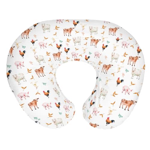 Watercolor Farm Animals Baby Nursing Pillow Covers for Boy Girl Pig Rooster Lamb Cow Duck Sunflowers Leaves Nursing Slipcovers for Breastfeeding Pillows Farm Life Soft Stretchy Removable Covers