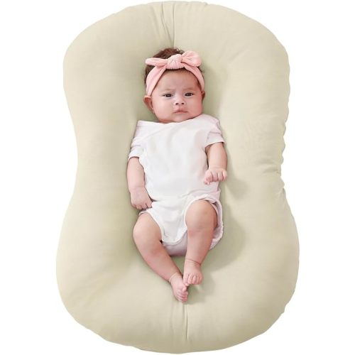 FUNUPUP Rayon Made from Bamboo Baby Lounger Cover Compatible with Snuggle Me Lounger, Infant Lounger Pillow Cover for Newborn, Removable Elastic Newborn Lounger Cover,Cover Only,Khaki