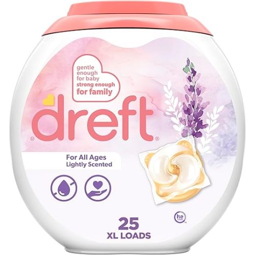Dreft Laundry Detergent Pacs, Lightly Scented, Lavender, For Baby and Family, XL Pacs, 25 Count