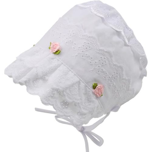 HOOLCHEAN Baby Girls 100% Cotton Bonnet Infant Soft Double Layer Sun Hat Lace Embroidery Floral Cap with Chin Strap