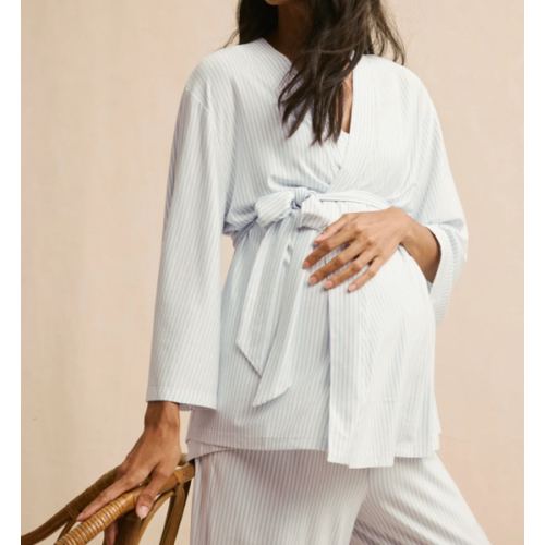LAKE | Women | DreamModal™ Pajamas | Parisian Green Pencil Stripe Maternity Kimono Bundle