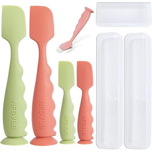Diaper Cream Spatula with Case,2 Large 2 Mini Butt Paste Spatula with 3 Travel Case,Soft Baby Butt spatula Diaper Cream Applicator diaper Rash spatula Bum spatulas Brush (Red-Green)