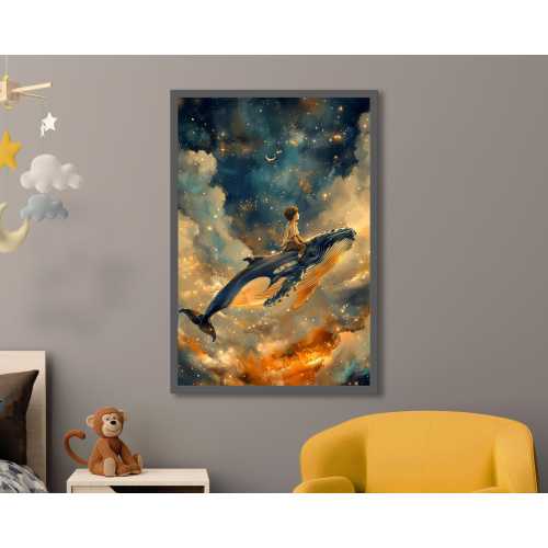 Celestial Journey Fine Art Print – Magical Whale Ride Poster for Kids, Cosmic Wall Art for Nurseries and Dreamy Decor, Large Nursery Decor