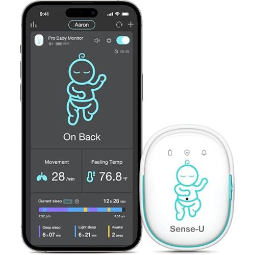 Sense-U Pro Baby Movement & Sleep Position Monitor, Sleep Analysis, Long Battery Life, Easy Clip-On Design