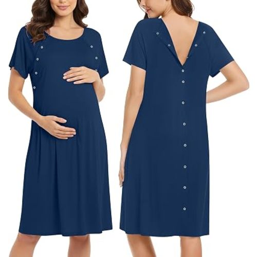 Ekouaer Women’s Nursing/Delivery/Labor/Hospital Nightdress Short Sleeve Maternity Nightgown with Button S-XXL