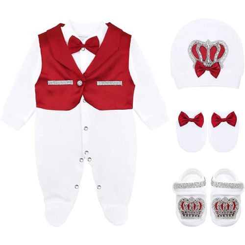 Lilax Baby Boy Jewels Crown Tuxedo Outfit Layette 5 Piece Gift Set 0-3 Months