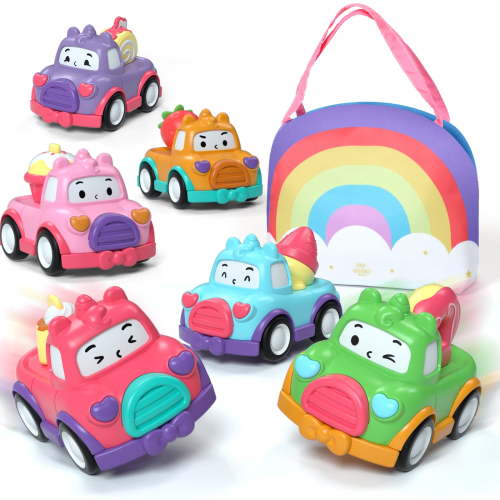 KWANITHINK Dessert Pull Back Toy Cars for Toddler Girls, Friction Powered, 6 PCS with Storage Bag