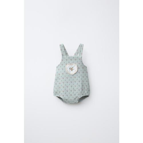 LACE TRIM FLORAL ROMPER - Blue / Green | ZARA United States