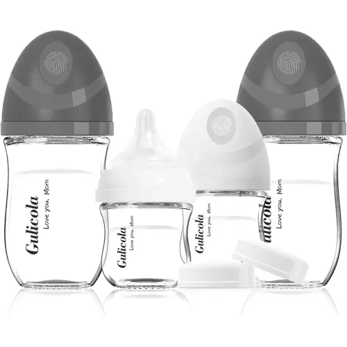 Gulicola Natural Glass Baby Bottles Set 4 Pack, Newborn Boy Breastfeeding Bottles with Slow Flow Nipples, 0 Months+, 3 oz & 5 oz - Black/White