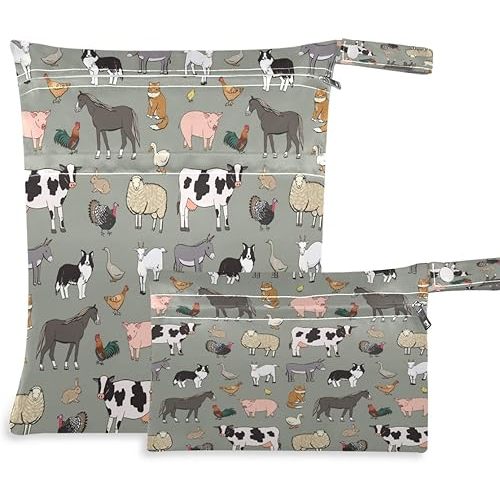 Blueangle Funny Fishes Wet Dry Bag for Cloth Diaper, Swimsuit & Travel - Water Resistant Wet Bags - Perfect for Wet Clothes, Toiletries, Beach，2 Pack