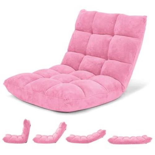 Costway - Adjustable 14-Position Floor Chair Folding Lazy Gaming Sofa Chair Cushioned - Pink