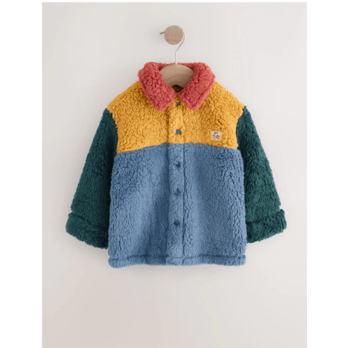 2-3 Years | Blue/Yellow Bright Colorblock Borg Fleece Shacket (3mths-7yrs)