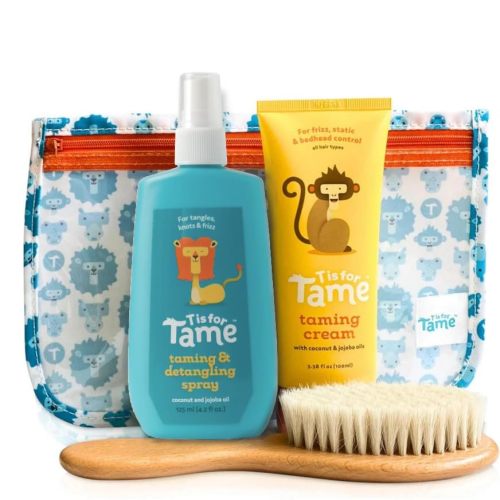 T is for Tame - Baby Hair Kit - Natural Conditioner Spray, Smoothing Hair Cream, Soft Brush & Free Pouch - Frizz Control, Flyaway, Curly, Static - 4.2 & 3.38 fl oz