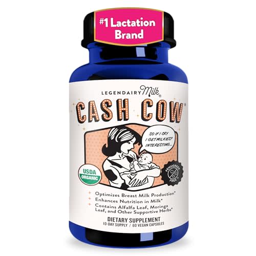 Legendairy Milk Cash Cow Lactation Supplement, Moringa, Alfalfa, and Goat's Rue Breastfeeding Supplement for Milk Supply Increase, Fenugreek-Free, Certified Organic, Vegan, Non-GMO, 60 Capsules