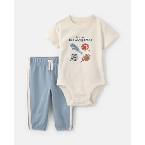 Baby Boy 2-Piece 'It's All Fun And Games' Sports Bodysuit & Pant Set - Cream/Blue | Carter's