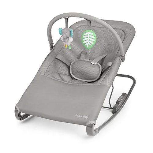 Ingenuity Nestle Vibrating Rocker, Lightweight Foldable Infant Seat with Breathable Fabric, 2-Position Recline, Mini Vibration Unit, 5-Point Harness, Travel Bag