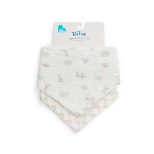 Bib 2 Pack Muslin White Mini Cloud Bunnies