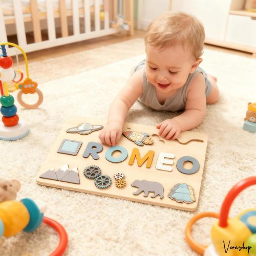 Personalized Baby Name Puzzle, Montessori Wooden Toy, Custom Engraved Name Board, Smooth & Safe Design, Toddler Learning Gift, 6 Styles