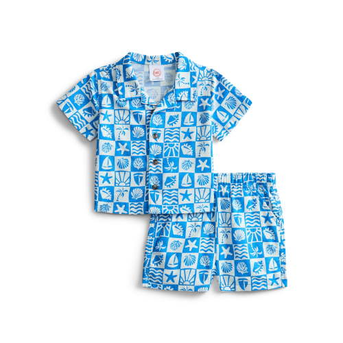 Wonder Nation Baby Boys Short Sleeve Printed Collared Button Top and Matching Shorts Set, Sizes 0/2M-24M