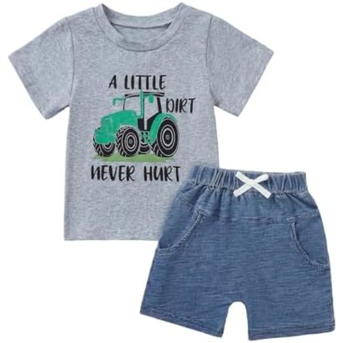 Jecson Baby Boy Summer Clothes Toddler Boy Outfits Letter Print Short Sleeve T-Shirt Denim Shorts Clothing Set 6M-4T