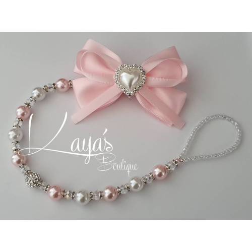 Pearl Heart Bow Dummy Clip: Luxury Beaded Reborn Keepsake