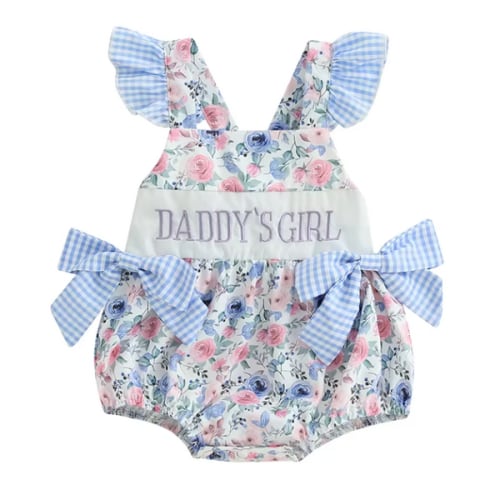 Smocked Bows Romper | Daddys Girl Floral Gingham - PREORDER