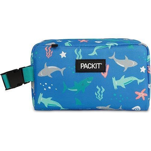 PackIt® Freezable Snack Box, Sea Shark, Built with EcoFreeze® Technology, Collapsible, Reusable, Zip Closure with Buckle Handle, Designed For Work Snacks, Fresh Snacks On the Go, Adults, and All Ages
