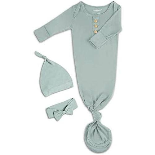 Newborn Baby Knotted Gown, Super Soft Silky Infant Long Sleeve Sleeper with Tie Bottom, Baby Girl and Boy Sleep Gown