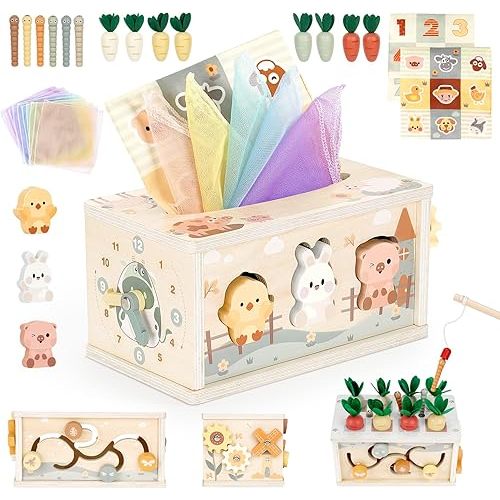 Vanplay Baby Tissue Box Toy - Montessori Toys for Toddlers, Educational Baby Toys for Preschool Learning Fine Motor Skills, Birthday Gifts for Boys Girls