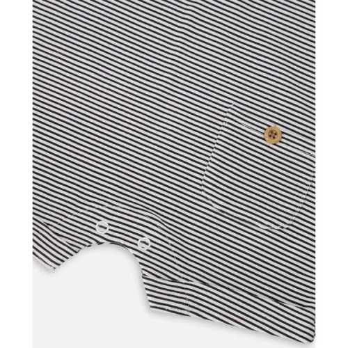 Cotton Jersey Romper, Black & Off White Stripes - Deux par Deux | Maisonette