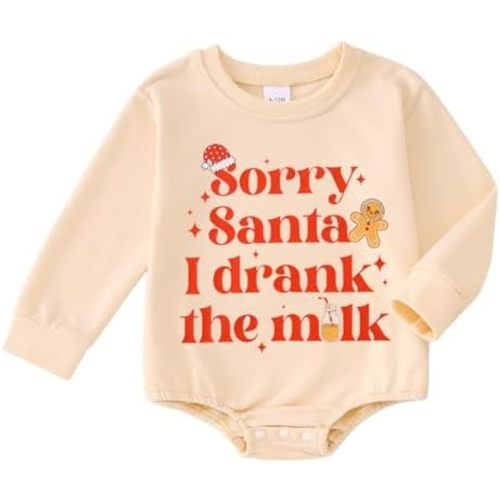 Ritatte Baby Girl Boy Christmas Sweatshirt Romper Sorry Santa I Drank the Milk Onesie Bubble Bodysuit Newborn Xmas Outfit