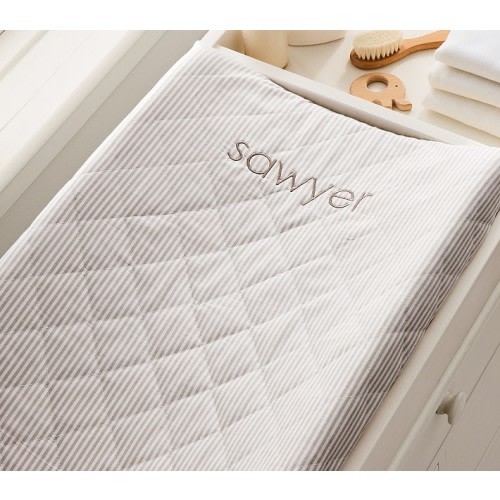 Oxford Stripe Quilted Changing Pad Cover