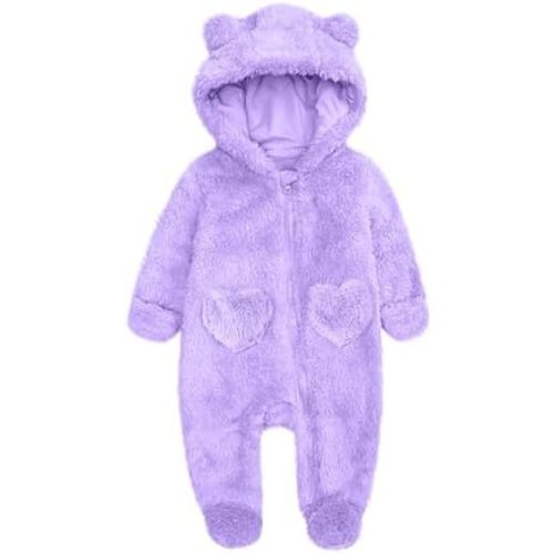 Newborn Baby Bear Outfit Suit With Footies Girls Boys Winter Fleece Jumpsuit Hooded Romper Snowsuit Outwear