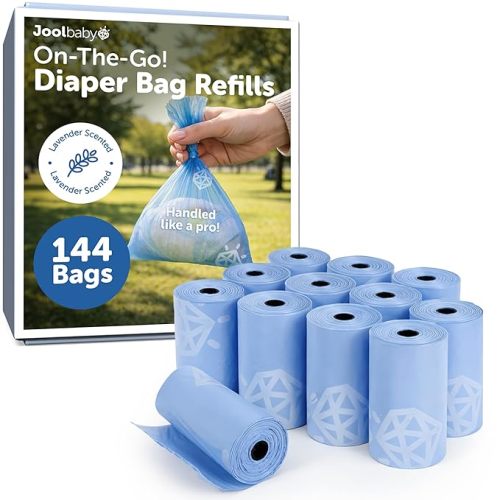 Jool Baby Disposable Diaper Bag Refills for Diaper Bag Dispenser (12 Rolls, 144 Count) – Lavender-Scented Odor-Controlling Diaper Sacks – Fits Any On-the-Go Dispenser