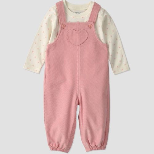 Carter's Just One You® Baby Girls' 2pc Long Sleeve Bodysuit and Cord Heart Overalls Set - Pink 9M