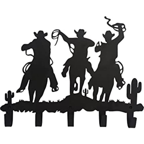 Western Cowboy Coat Hooks Wall Art Decor-Cowboy Hangers and Key Hooks Holder-Clothes Hat Rack and Backpack Hanger-Sweet Home Decor for Storage, Living Room, Hallway, Office (Black)